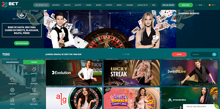 22Bet casino en vivo